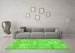 Machine Washable Oriental Green Traditional Area Rugs in a Living Room,, wshabs1752grn