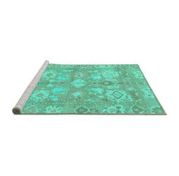 Sideview of Machine Washable Oriental Turquoise Traditional Area Rugs, wshabs1752turq
