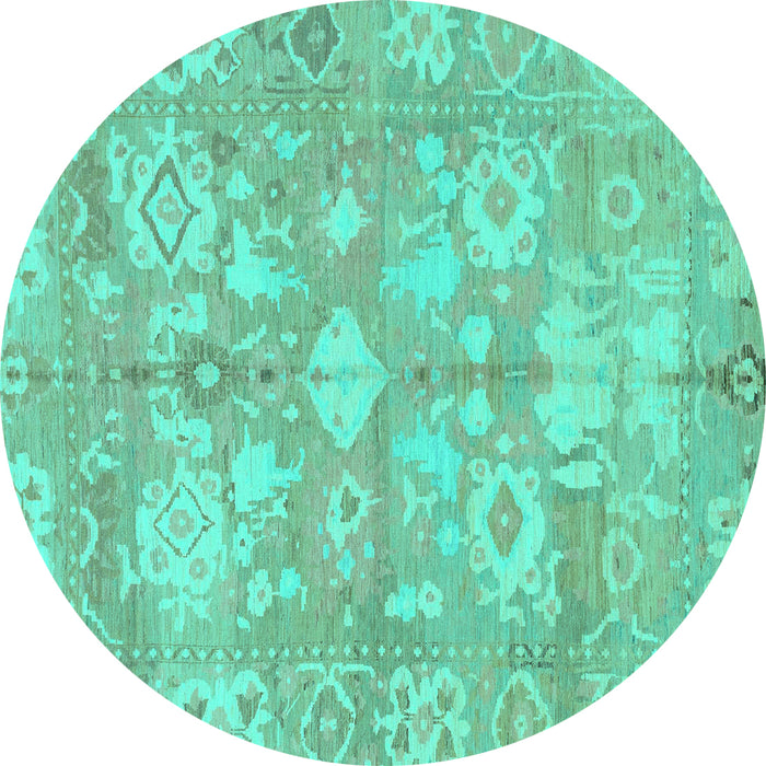 Round Oriental Turquoise Traditional Rug, abs1752turq