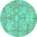 Round Oriental Turquoise Traditional Rug, abs1752turq