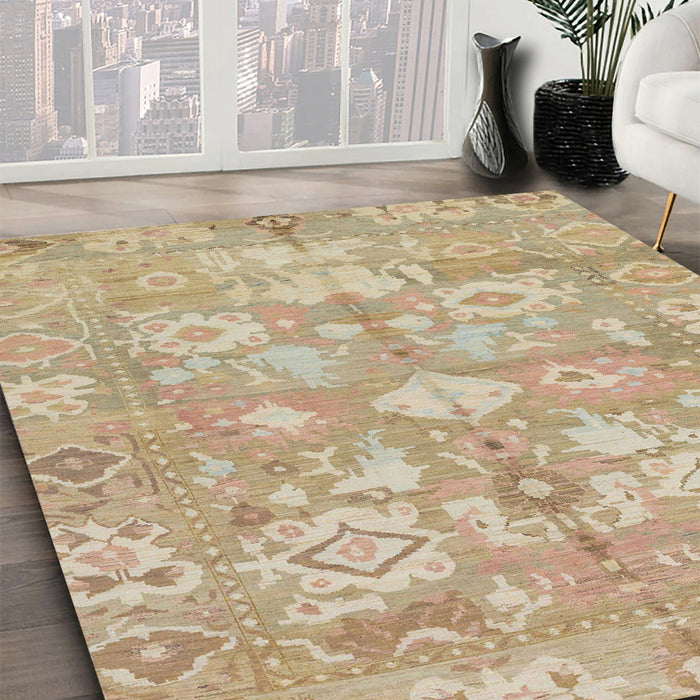 Abstract Brown Oriental Rug in Family Room, abs1752