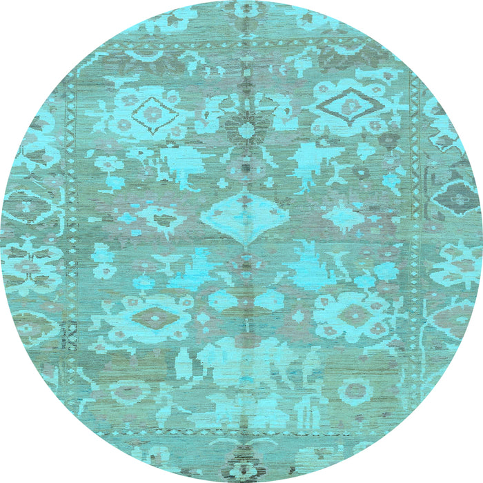 Round Machine Washable Oriental Light Blue Traditional Rug, wshabs1752lblu