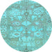 Round Machine Washable Oriental Light Blue Traditional Rug, wshabs1752lblu