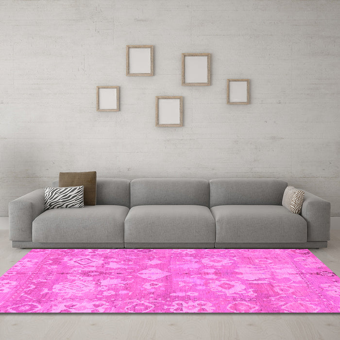 Machine Washable Oriental Pink Traditional Rug in a Living Room, wshabs1752pnk