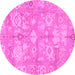 Round Machine Washable Oriental Pink Traditional Rug, wshabs1752pnk