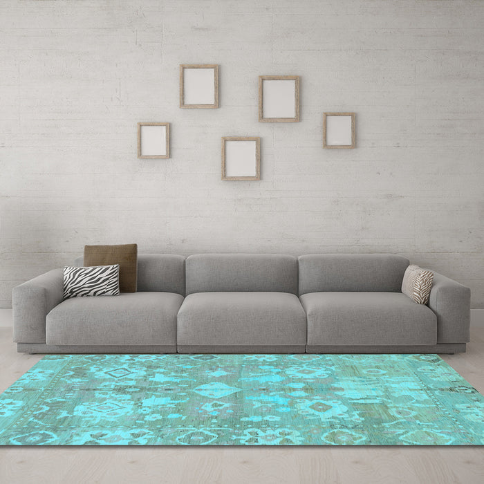 Machine Washable Oriental Light Blue Traditional Rug in a Living Room, wshabs1752lblu