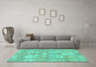 Machine Washable Oriental Turquoise Traditional Area Rugs in a Living Room,, wshabs1752turq