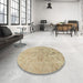 Round Machine Washable Abstract Ginger Brown Green Rug in a Office, wshabs1753