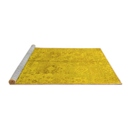 Sideview of Machine Washable Oriental Yellow Traditional Rug, wshabs1753yw