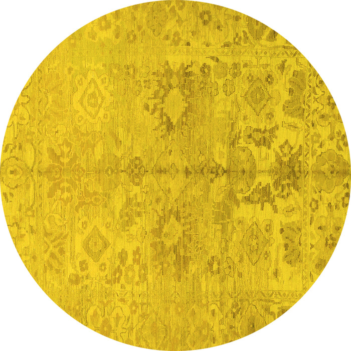 Round Machine Washable Oriental Yellow Traditional Rug, wshabs1753yw