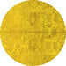 Round Machine Washable Oriental Yellow Traditional Rug, wshabs1753yw