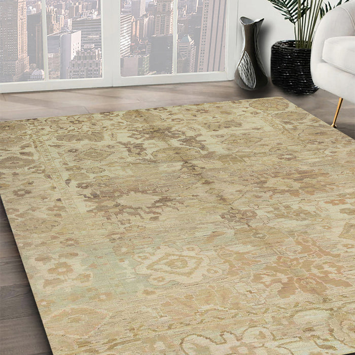 Machine Washable Abstract Ginger Brown Green Rug in a Family Room, wshabs1753