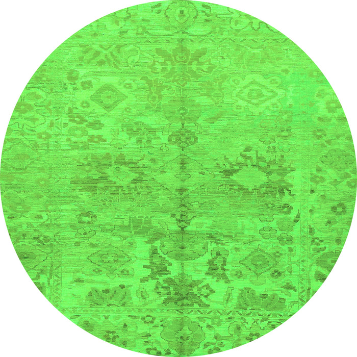Round Machine Washable Oriental Green Traditional Area Rugs, wshabs1753grn