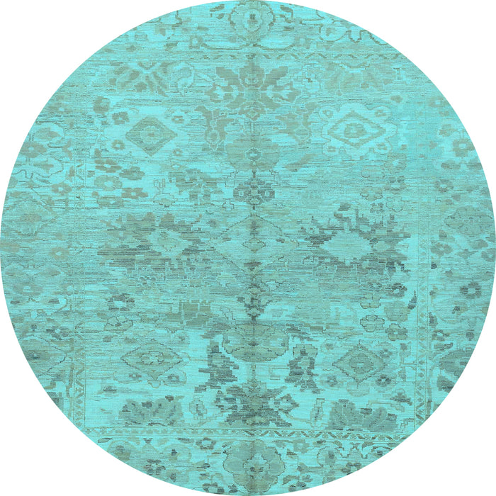 Round Machine Washable Oriental Light Blue Traditional Rug, wshabs1753lblu