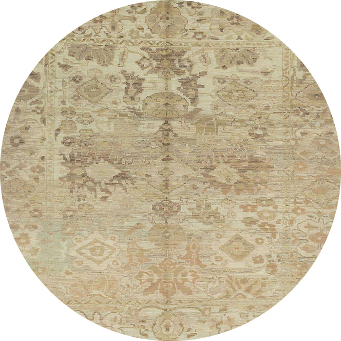 Round Abstract Ginger Brown Green Oriental Rug, abs1753
