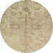 Round Abstract Ginger Brown Green Oriental Rug, abs1753