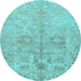 Round Oriental Light Blue Traditional Rug, abs1753lblu