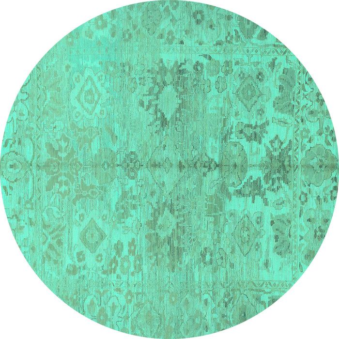 Round Machine Washable Oriental Turquoise Traditional Area Rugs, wshabs1753turq