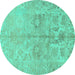 Round Machine Washable Oriental Turquoise Traditional Area Rugs, wshabs1753turq
