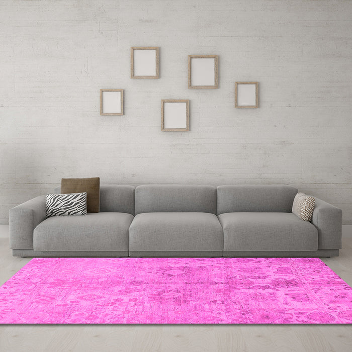 Machine Washable Oriental Pink Traditional Rug in a Living Room, wshabs1753pnk
