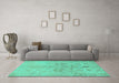 Machine Washable Oriental Turquoise Traditional Area Rugs in a Living Room,, wshabs1753turq