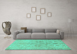 Machine Washable Oriental Turquoise Traditional Area Rugs in a Living Room,, wshabs1753turq