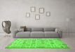 Machine Washable Abstract Green Modern Area Rugs in a Living Room,, wshabs1754grn