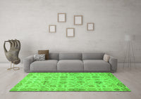 Machine Washable Abstract Green Modern Rug, wshabs1754grn