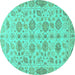 Round Abstract Turquoise Modern Rug, abs1754turq