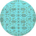 Round Abstract Light Blue Modern Rug, abs1754lblu