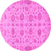 Round Machine Washable Abstract Pink Modern Rug, wshabs1754pnk