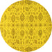 Round Machine Washable Abstract Yellow Modern Rug, wshabs1754yw