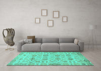 Machine Washable Abstract Turquoise Modern Rug, wshabs1754turq