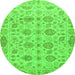 Round Machine Washable Abstract Green Modern Area Rugs, wshabs1754grn