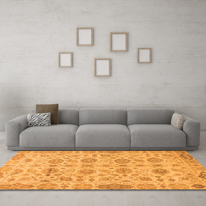 Machine Washable Abstract Orange Modern Area Rugs in a Living Room, wshabs1754org