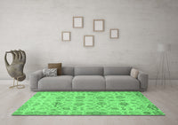 Machine Washable Abstract Emerald Green Modern Rug, wshabs1754emgrn