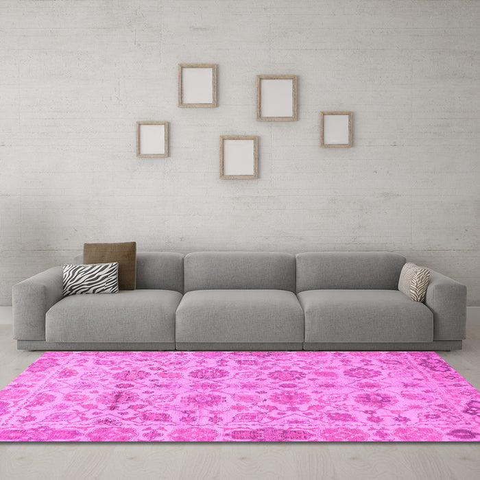 Machine Washable Abstract Pink Modern Rug in a Living Room, wshabs1754pnk