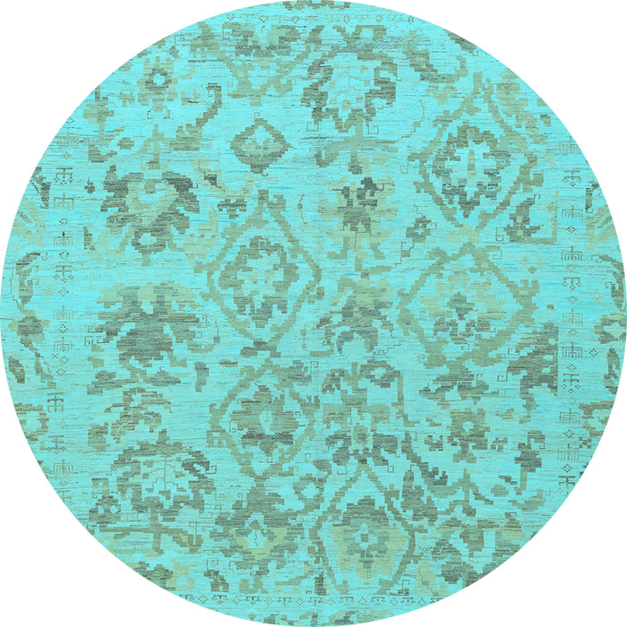 Round Machine Washable Oriental Light Blue Traditional Rug, wshabs1755lblu