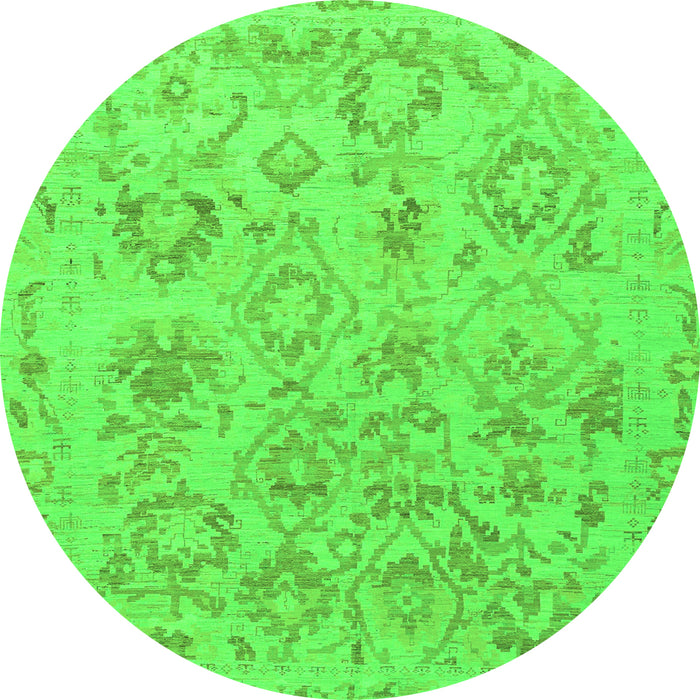 Round Machine Washable Oriental Green Traditional Area Rugs, wshabs1755grn