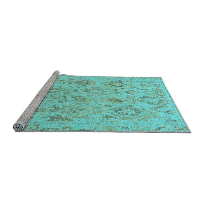 Sideview of Machine Washable Oriental Light Blue Traditional Rug, wshabs1755lblu