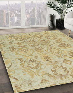 Abstract Metallic Gold Oriental Rug in Family Room, abs1755