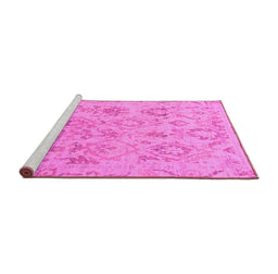 Sideview of Machine Washable Oriental Pink Traditional Rug, wshabs1755pnk