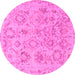 Round Machine Washable Oriental Pink Traditional Rug, wshabs1755pnk