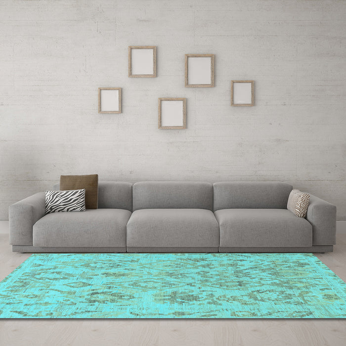 Machine Washable Oriental Light Blue Traditional Rug in a Living Room, wshabs1755lblu