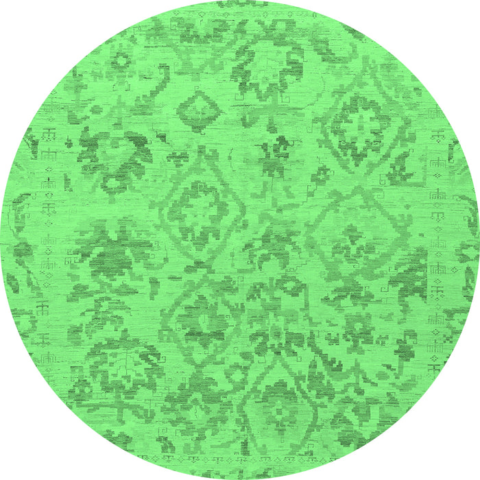 Round Machine Washable Oriental Emerald Green Traditional Area Rugs, wshabs1755emgrn