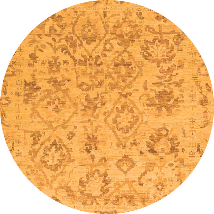 Round Machine Washable Oriental Orange Traditional Area Rugs, wshabs1755org