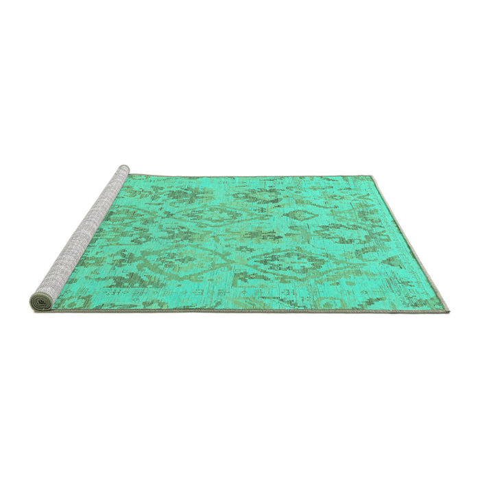 Sideview of Machine Washable Oriental Turquoise Traditional Area Rugs, wshabs1755turq