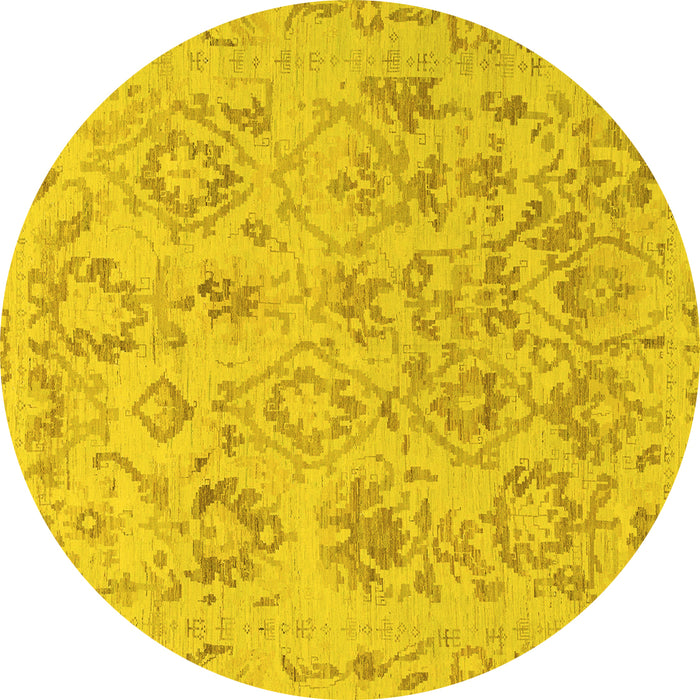 Round Machine Washable Oriental Yellow Traditional Rug, wshabs1755yw