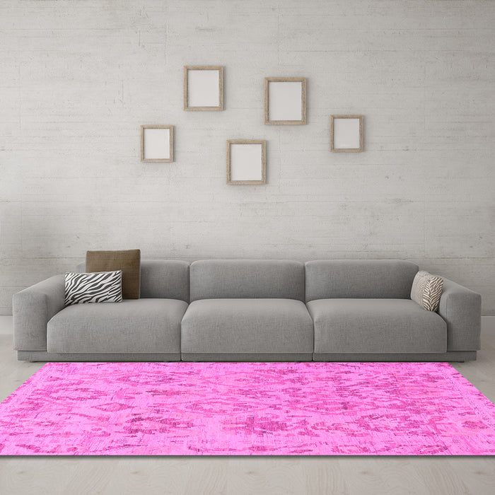 Machine Washable Oriental Pink Traditional Rug in a Living Room, wshabs1755pnk