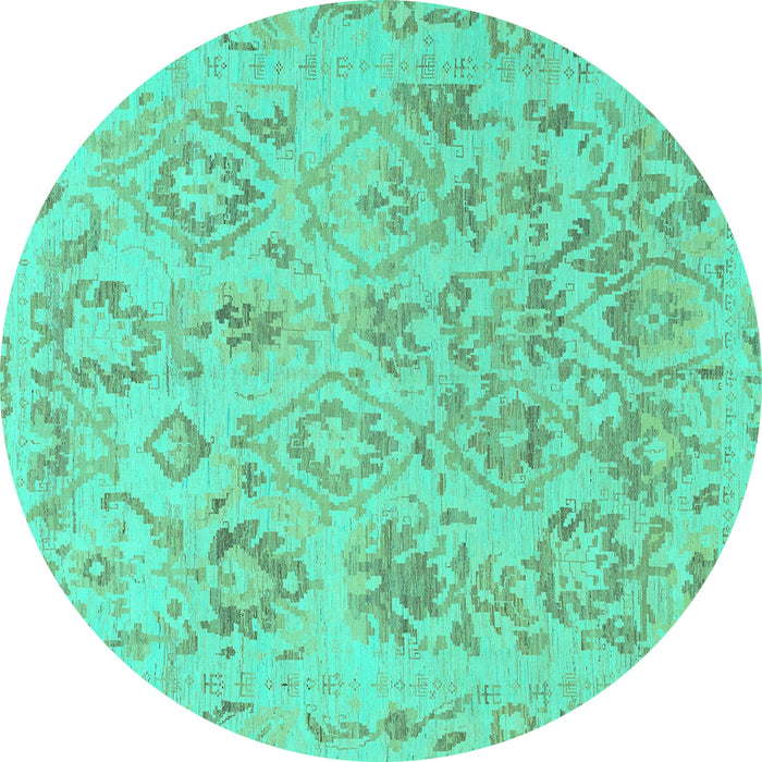 Round Oriental Turquoise Traditional Rug, abs1755turq